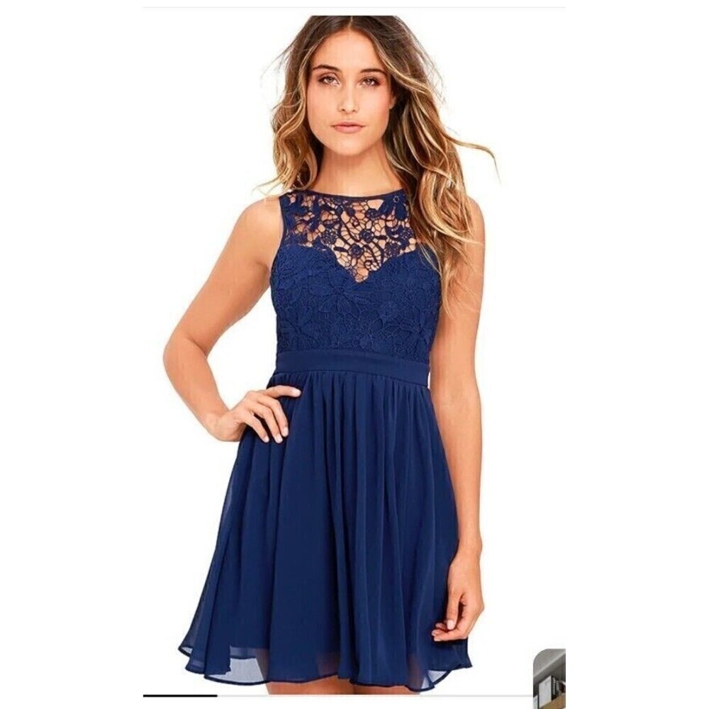 Lulus Navy Lace Skater Skirt Large